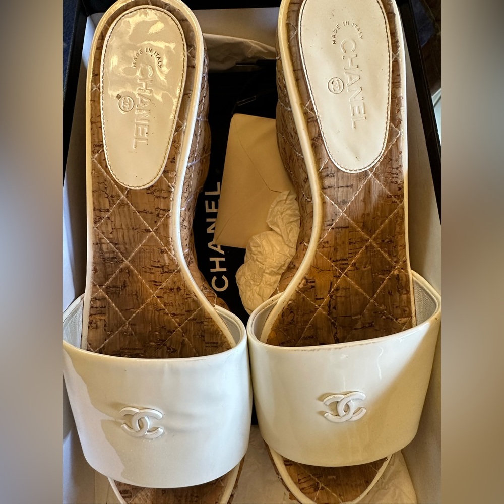 Chanel white mules